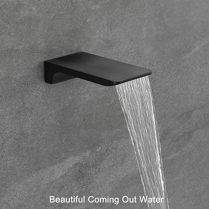 SHAMANDA Shower System with Waterfall Tub Spout and Handheld Shower Head, 12" Rain Shower Faucet Sets Complete with Shower Round-in Valve and Trim, Wall Mounted, Matte Black, L1001-7