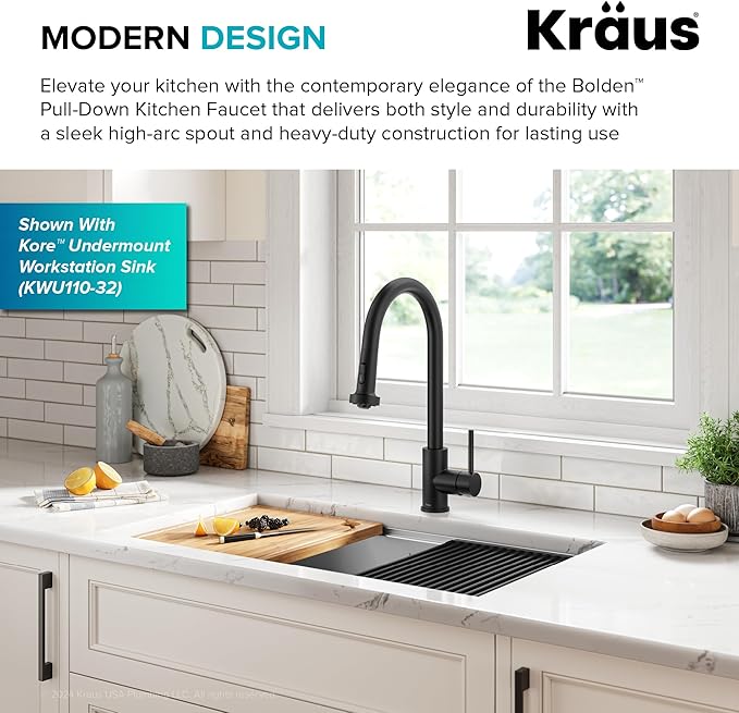 KRAUS Bolden 2-Function Single Handle Pull Down Kitchen Faucet in Matte Black, KPF-1616MB