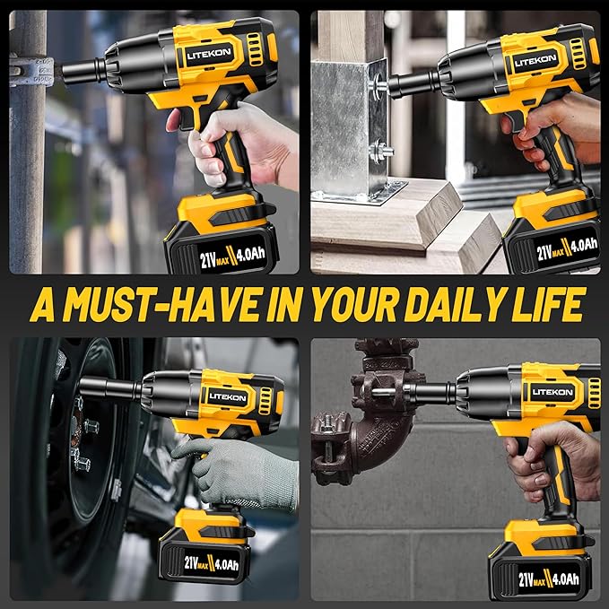 Cordless Impact Wrench 1/2 Inch, 480Ft-lbs (650N.m) Brushless High Power Impact Wrench Tool with 2x4000mAh Battery, 2500RPM High Torque Impact Gun, 7 Sockets for Home Car/Truck RV/Mower -2025 Upgraded