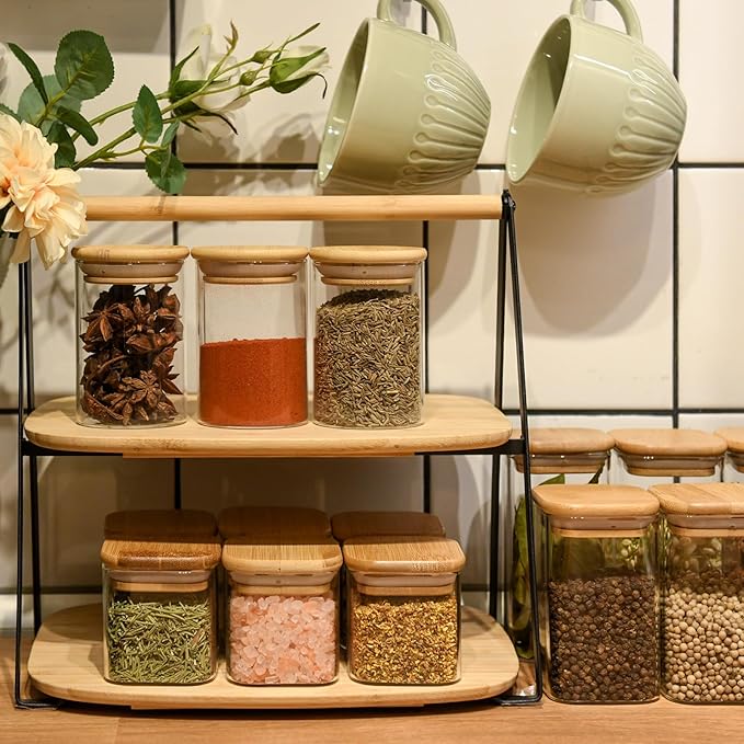 6oz Glass Food Storage Jars, Glass Jars with Bamboo Lids, Kitchen Storage Jars, Set of 12, Canisters with Airtight Lids for Spice, Coffee, Cookie, Pantry Organizers