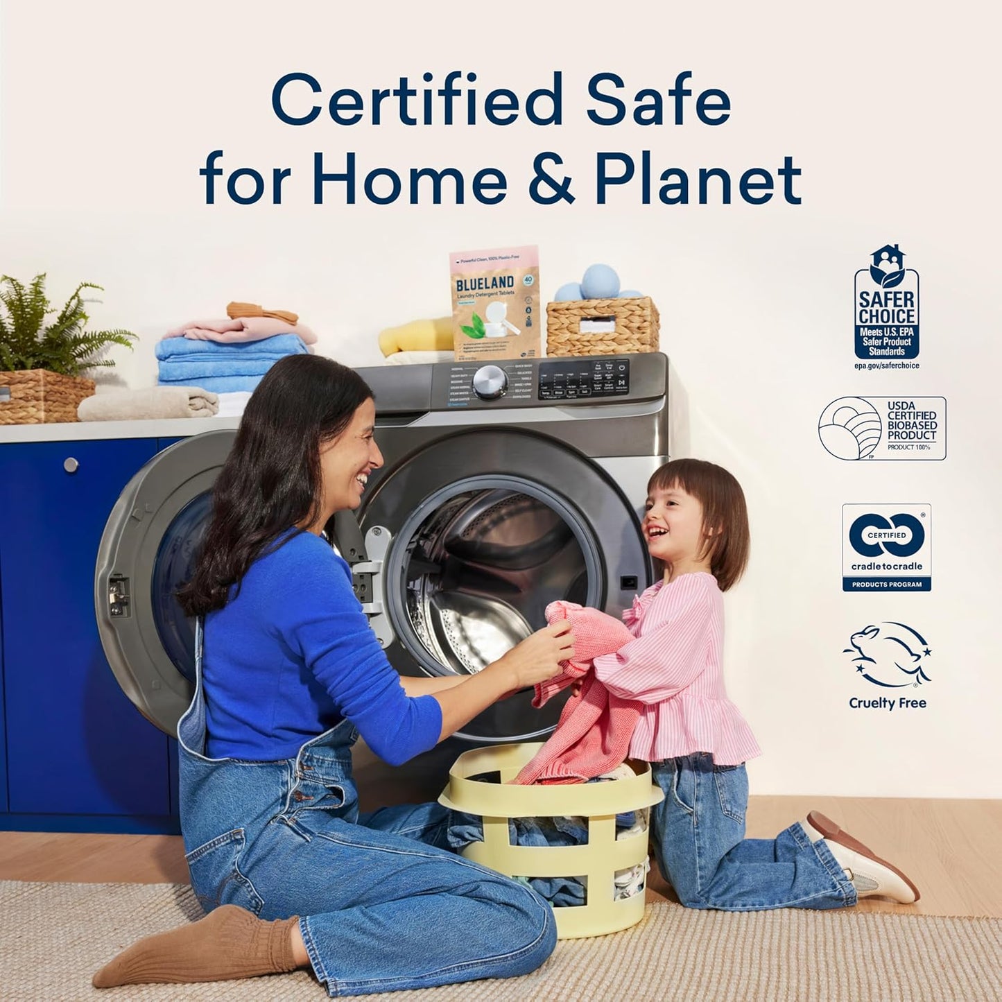 BLUELAND Laundry Detergent Tablets, 120 Count, Spring Bloom Scent, Plastic-Free Eco-Friendly Pods, Sheets, Liquid Alternative - Safe for Sensitive Skin, Gentle