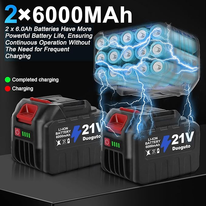 Cordless Impact Wrench, 960Ft-lbs (1300N.m) High Torque Brushless Impact Gun 1/2" with 2 x 6.0 Ah 21V Rechargeable Batteries for Car/Truck/RV/Mower