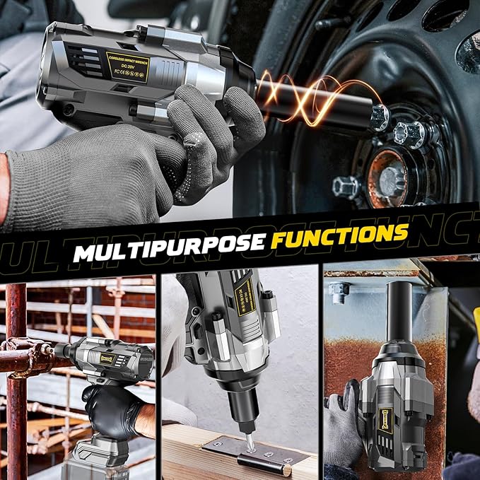 Cordless Impact Wrench 1/2 inch Compatible with DeWalt 20v Battery, 1000Ft-lbs(1360N.m) High Torque Impact Driver with 4-Modes, LED Work Light, Brushless Electric Impact Gun Car/Truck/Mower(Bare Tool)