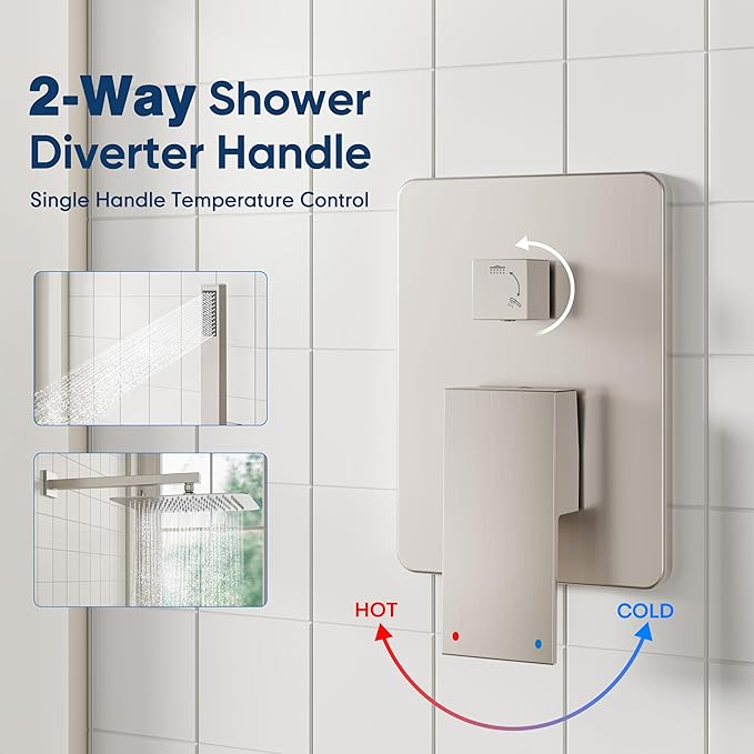 ESNBIA Shower System, 12 Inches Rain Shower Head with Handheld Combo Set, Shower Faucet Set with Valve and Trim, Ceiling Mounted High Pressure Rainfall Dual Shower Head System, Brushed Nickel