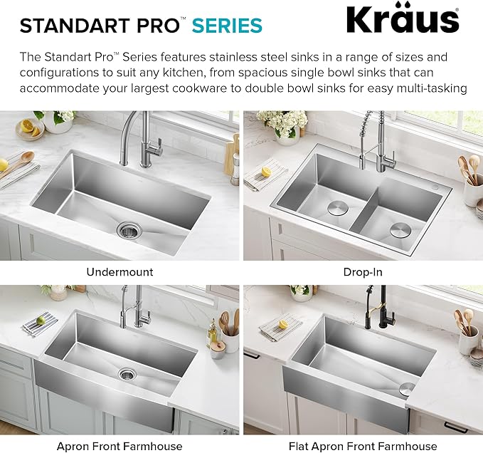 KRAUS Standard PRO 23-Inch 16 Gauge Undermount Single Bowl Stainless Steel Kitchen Sink, KHU101-23
