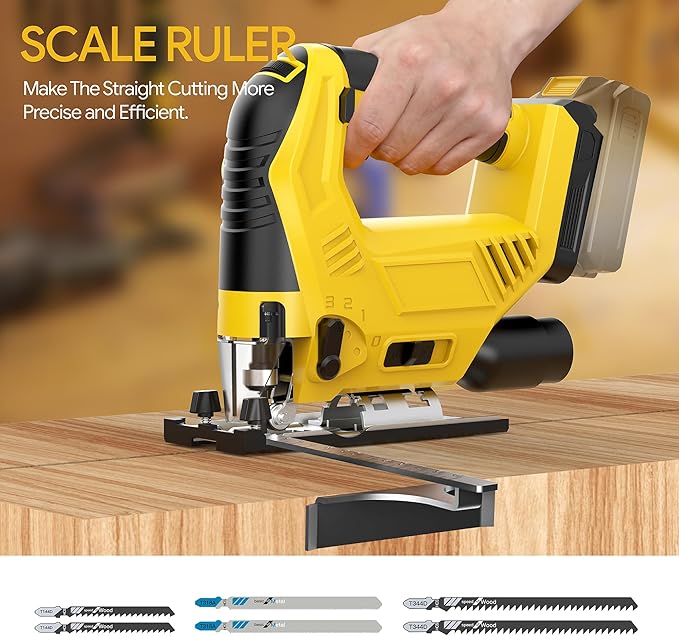 Cordless Jig Saw Compatible with Dewalt 20v Max Battery(No Battery) Brushless Jigsaw, Variable Speed, 45° Beveled Cuts, 3 Orbital Action, with Jigsaw Blades for Straight/Curve/Circle Cutting