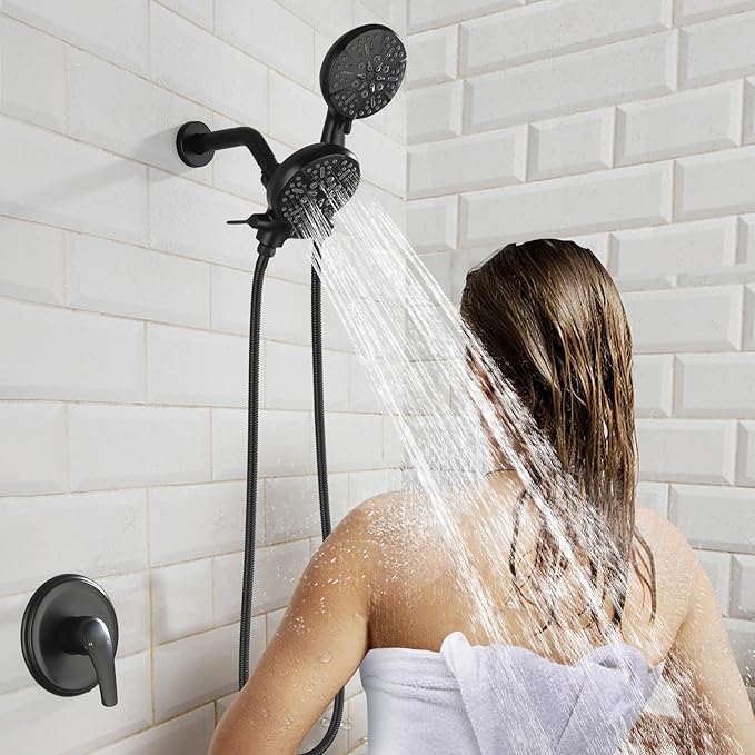 Dual Shower Faucet Set High Pressure Dual 2 in 1 Shower Combo Set Shower System with Handheld Showerhead 3-way Water Diverter Shower Trim Kit Matte Black