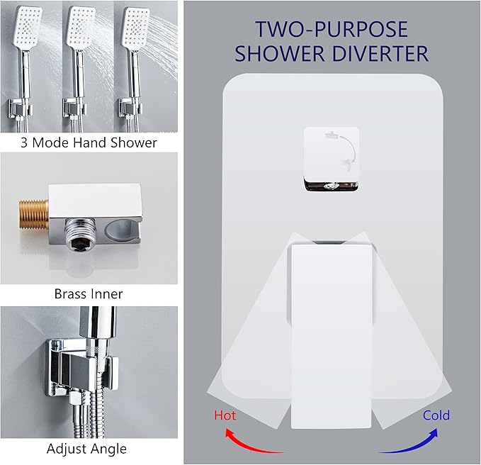 Bathroom Shower System 8 Inch Rain Shower Head and Handheld Wall Mounted, High Pressure Rainfall Dual Shower Combo Set with Valve and trim, Luxury Rain Mixer Brushed Silver Shower Faucet