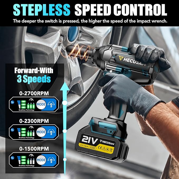 1/2" Cordless Impact Wrench, 1000N.m (740Ft-lbs) Brushless Impact Gun, 2x4.0Ah Batteries, Max 2700RPM with Reverse Auto-Stop & LED Light for Car Truck Lug Nuts, Auto Repair, Industrial & DIY