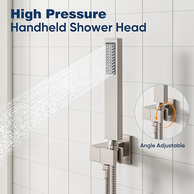 ESNBIA Shower System, 12 Inches Rain Shower Head with Handheld Combo Set, Shower Faucet Set with Valve and Trim, Ceiling Mounted High Pressure Rainfall Dual Shower Head System, Brushed Nickel