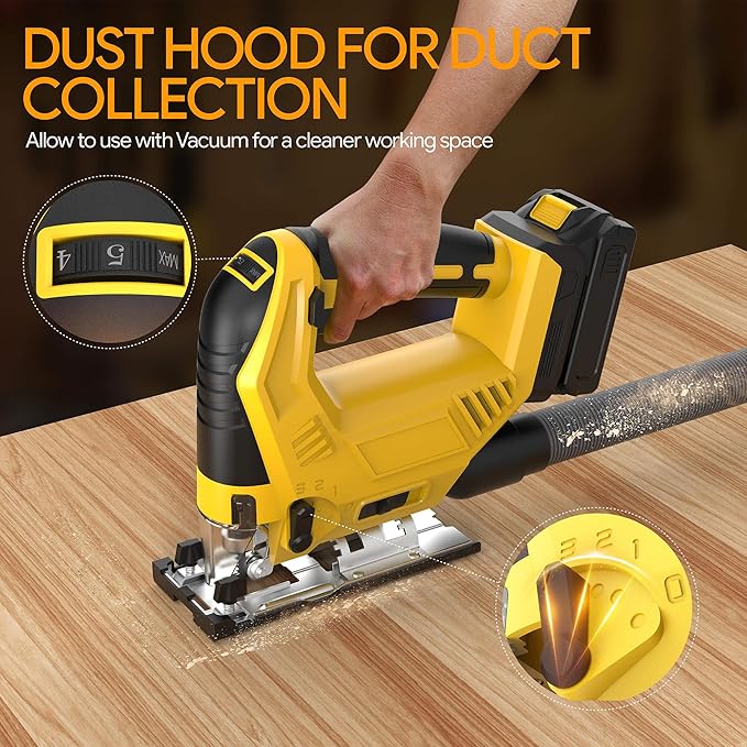 Cordless Jigsaw Compatible with Dewalt 20V Max Battery (No Battery), Brushless Motor, 7 Variable Speed, 45° Beveled Cuts, 3 Orbital Action Settings, Ideal for Wood, PVC, Metal Cutting