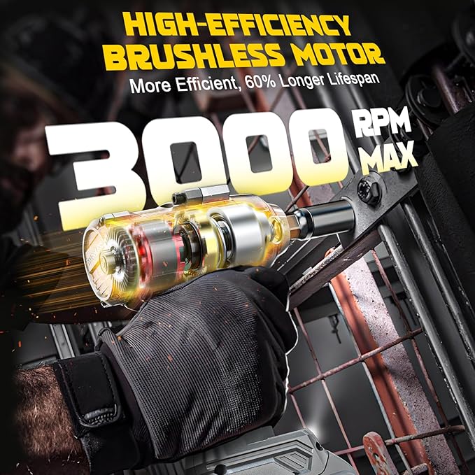 Cordless Impact Wrench 3/8” Compatible with Dewalt 20v Battery: 600 Ft-lbs High Torque Impact Driver, 3100RPM Brushless Electric Impact Gun with 4-Mode Speed, LED Work Light(Bare Tool)