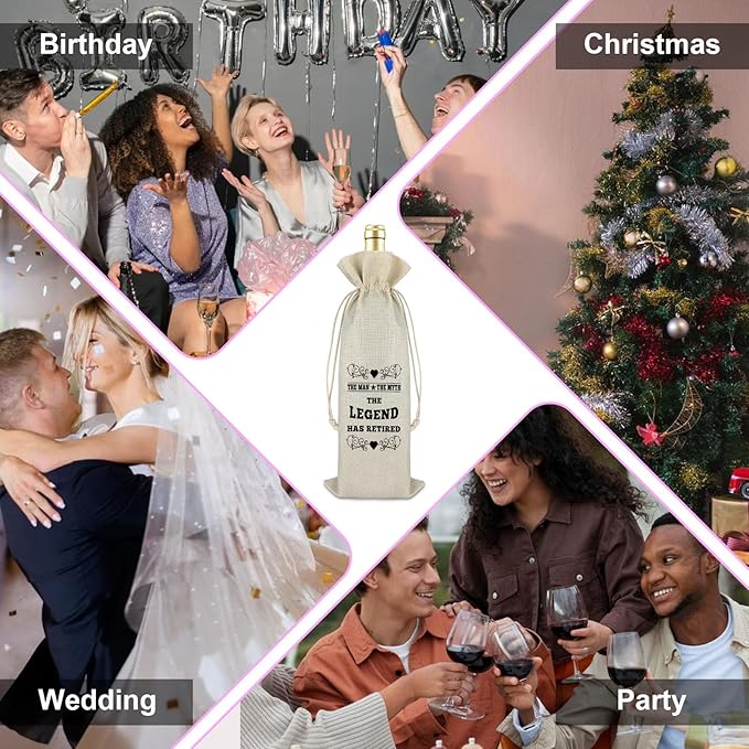 Funny Retirement Gift for Women Men Wine Bag Happy Retirement Gifts for Her Him Boss Coworkers Teachers Appreciation Gift Retired Farewell Leaving Gift for Colleagues Cotton Burlap Wine Bottle Bag