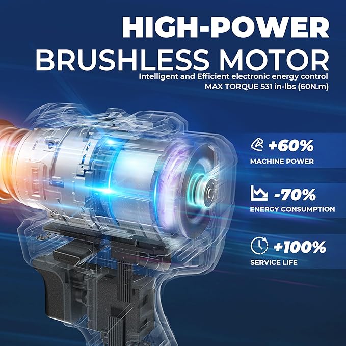 Dong Cheng 20V Brushless Heavy-duty Impact Drill, 531in-lbs, 1/2" Keyless Metal Chuck, 20+1+1 Clutch, Cordless Hammer Drill with 2 * 2.0Ah Battery Kit for Drilling Brick Wall, Metal, Wood