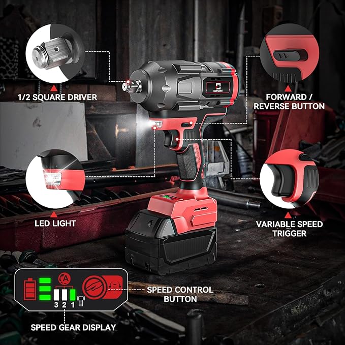 Cordless Impact Wrench 1/2 inch for Milwaukee 18V Battery, 900Ft-lbs (1200N.m) Brushless High Torque Impact Gun (No Battery)