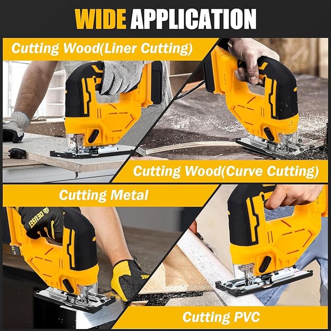 2025 Cordless Jig Saw with LED Light, 0-45° Bevel Cut, 6 Blades, 3 Orbital Settings, Lock-Off Button, 20V Battery,Action for Straight/Curved/Circular Cutting Cordless Jig Saw