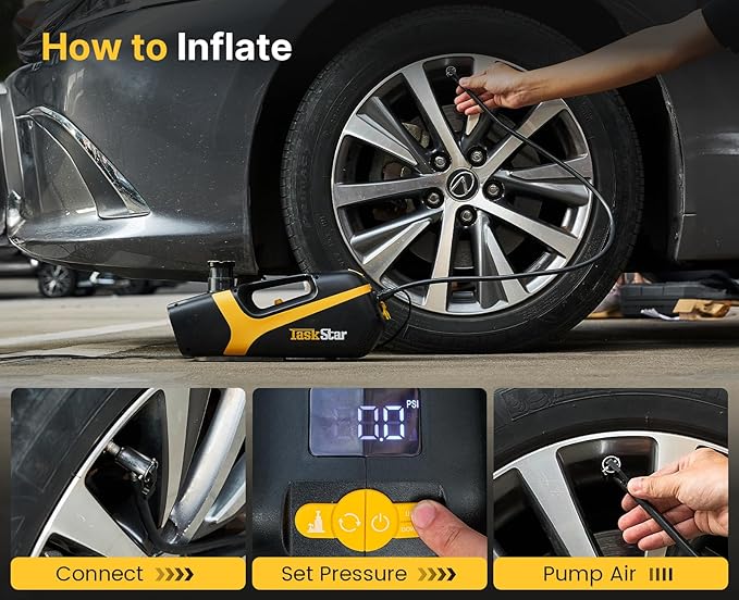Electric Car Jack 12V: 5 Ton/11023 LBS Hydraulic Jack Lift Built-in Tire Inflator Pump, LCD Display & LED Light - Portable Car Jack Kit for SUV MPV Sedan Truck Change Tires Garage Repair