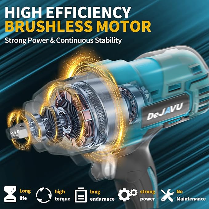 Cordless Impact Wrench,590 Ft-lbs Brushless Impact Wrench Kit, 3000RPM High Torque 1/2 Impact Gun, Two 4.0Ah Li-ion battery with fast charger, 6 Impact sockets, drill chuck, Electric drill set