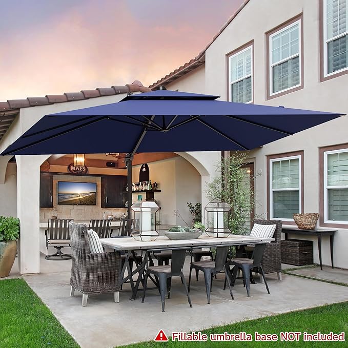 9x12FT Cantilever Patio Umbrella - Heavy Duty Double Layer Offset Design with 360° Rotation, Large Rectangle Sun Shade Umbrella for Garden, Deck, Pool, Backyard, Navy