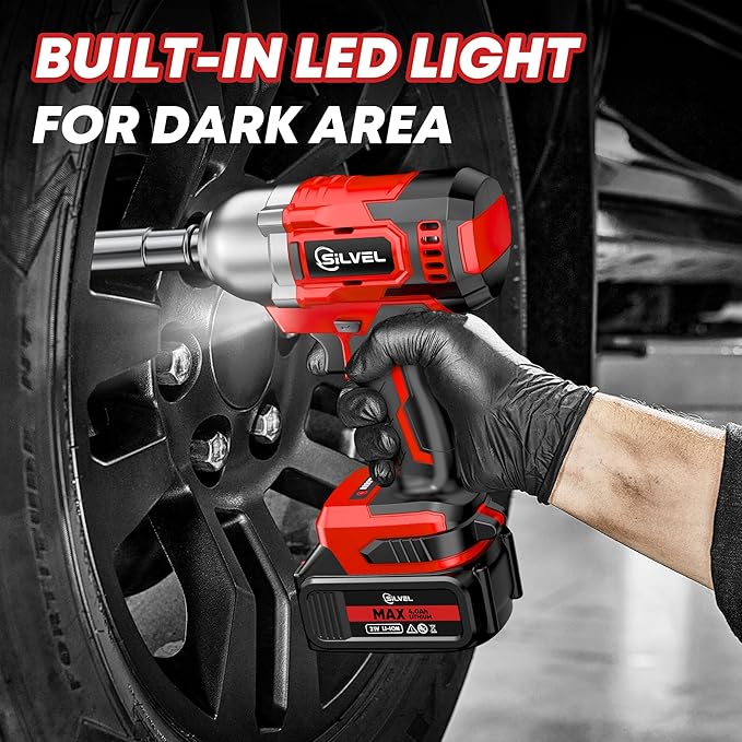 SILVEL Cordless Impact Wrench, MAX 650N.M Brushless Impact Gun 1/2 inch, 4.0Ah Battery, 6 Sockets, 3300RPM Impact Driver wih Fast Charger