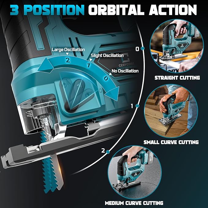 Jigsaw Compatible With Makita 18V Battery, Cordless jig saw tool, 0°- 45° Bevel Cuts, LED Light with 3 Position Orbital Setting for Cutting (With 5Ah Battery & Charger Station Kit)