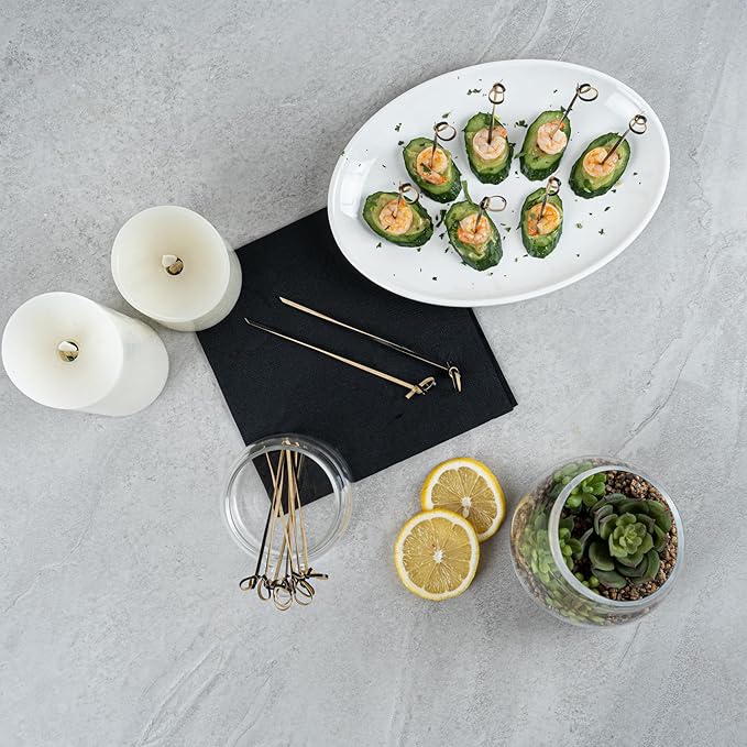 Restaurantware 6 Inch Twisted Bamboo Skewers 1000 Sturdy Disposable Bamboo Food Picks - Sturdy Looped Knot Black Bamboo Appetizer Picks Sustainable For Serving Appetizers and Cocktail Garnishes