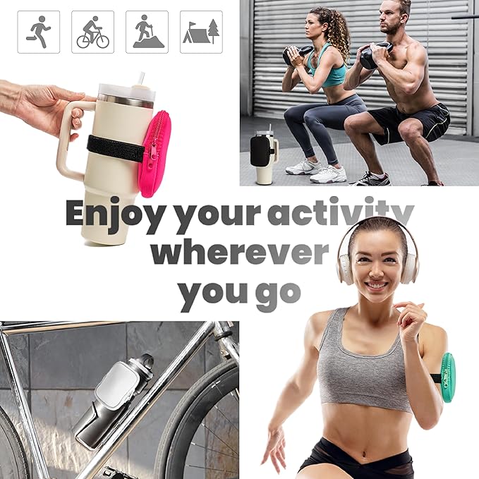 Water Bottle Pouch for Stanley Cups with 20oz 30oz 40oz Stanley Quencher Adventure & Stanley IceFlow, Gym Accessories for Women Tumbler Pouch with Strap & Zipper Cup Purse for Card Keys (White, Small)