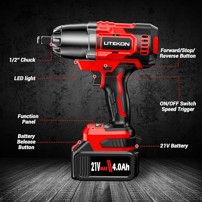 Cordless Impact Wrench 1/2 Inch, 480Ft-lbs (650N.m) Brushless High Power Impact Wrench Tool with 2x4000mAh Battery, 2500RPM High Torque Impact Gun, 7 Sockets for Home Car/Truck RV/Mower -2025 Upgraded