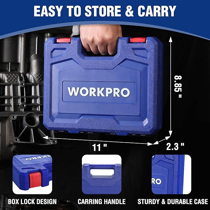 WORKPRO 14-Piece 1/2" Drive Deep Impact Socket Set, 6-Point Impact Deep Socket Set with Heavy Duty Storage Case for Automotive and Mechanical Repairs, 10mm-27mm, Cr-V Steel, Metric