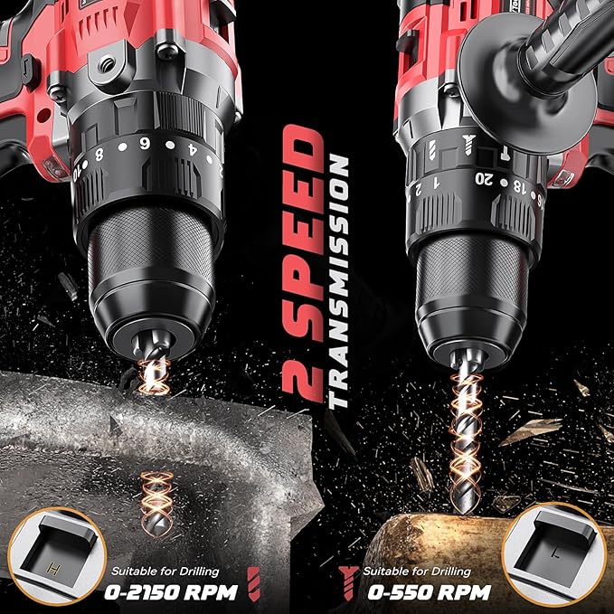 Cordless Drill Set Compatible with Milwaukee 18V Battery, 20+3 Torque Setting Power Drill Driver Set, 1/2 Inch Keyless Chuck Brushless Compact Driver/Drill Kit Tool (Battery Not Included)
