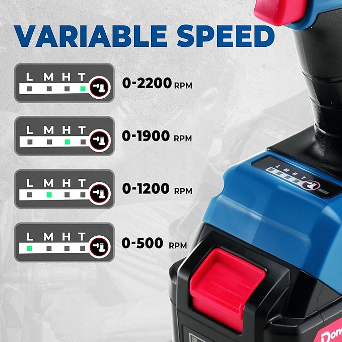 Dong Cheng 20V Brushless Impact Wrench, 515 ft-lbs High Torque, 1/2 inch 4-Speed Cordless Impact Gun with Tool Bag, Easily Removes Bolts on Cars, Trucks, and Tractors, Includes 4.0Ah Battery & Charger