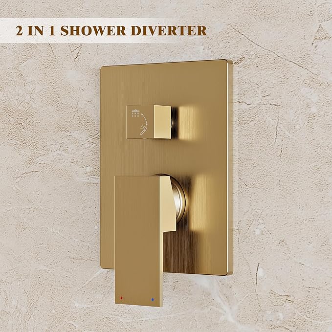 Alesco Shower System, Gold Shower Faucet Set with 10-Inch High-Pressure Rainfall Showerheads and Handheld Spray combo, Showerfixture Include Valve and Trim Kit, Brushed Gold