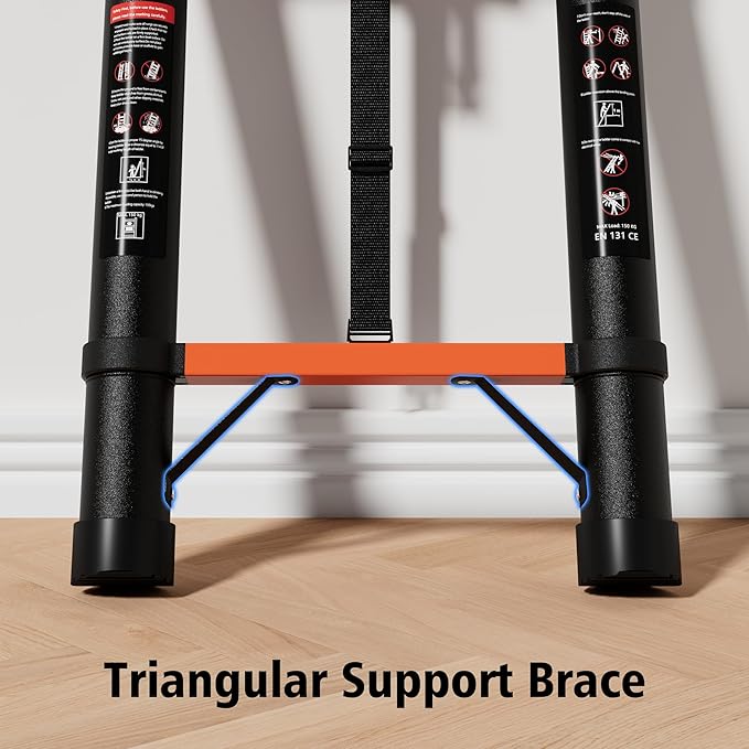 16.5 FT Telescoping Ladder with Hooks, Aluminum Extension Ladder, 330 lbs Load Capacity, Multi-Purpose Collapsible Ladder for Home and Work; Orange