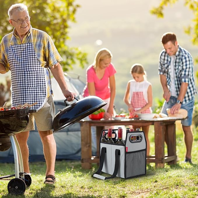 Bottle Wine Carrier Collapsible 6 Bottle Storage Box Reusable Portable Wine Bottle Carrier Case for Tote Bag Moving, Vacation Bottle Caddy Grocery Shopping Wine Tasting Accessory