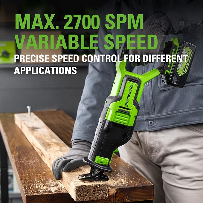 Greenworks 24V Brushless (1-1/8") Cordless Reciprocating Saw (2,700 SPM), Tool Only