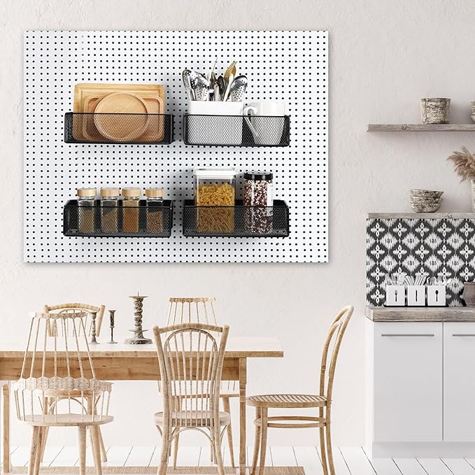 Tioncy 4 Pcs Magnetic Storage Bin Magnetic Locker Organizer for Pegboard Refrigerator Shelves Basket Container Wire Storage Holder for Kitchen Home Whiteboard(Black,10.6''l)