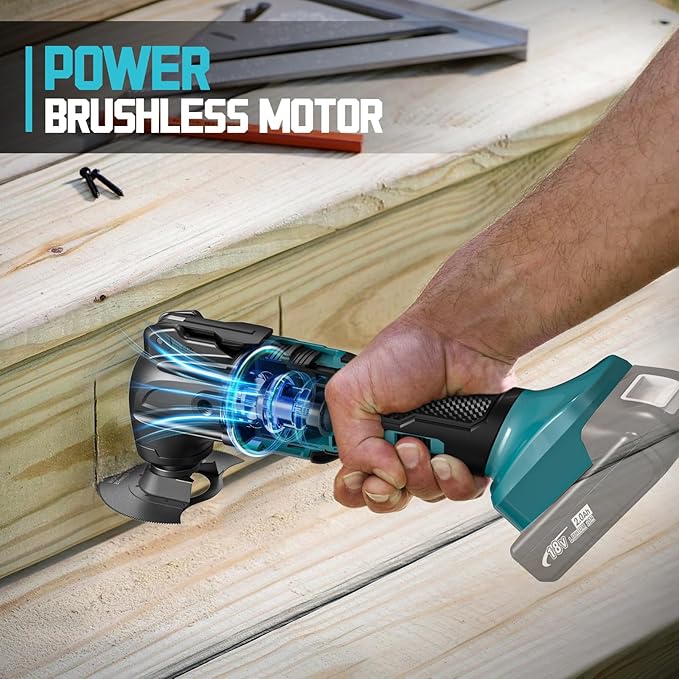 Cordless Oscillating Tool Compatible with Makita Battery, 21000 OPM Max Brushless-Motor Tool with Auxiliary Handle, Oscillating Multi-Tool for Scraping, Sanding,Cutting Wood(Tool only)