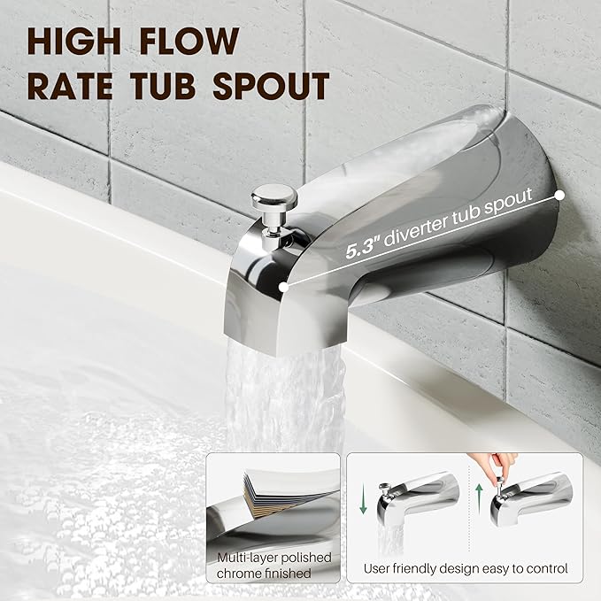 Alesco Shower Faucet Set, Chrome Tub Shower Faucet with 8-Inch Showerhead and Bathtub Spout, Showerhead and Handle Set Include Valve and Trim Kit, Polished Chrome