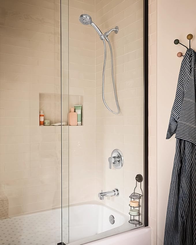 Moen Meena Chrome Single Handle Modern Tub and Shower Faucet with Handshower, Valve Included, 82618
