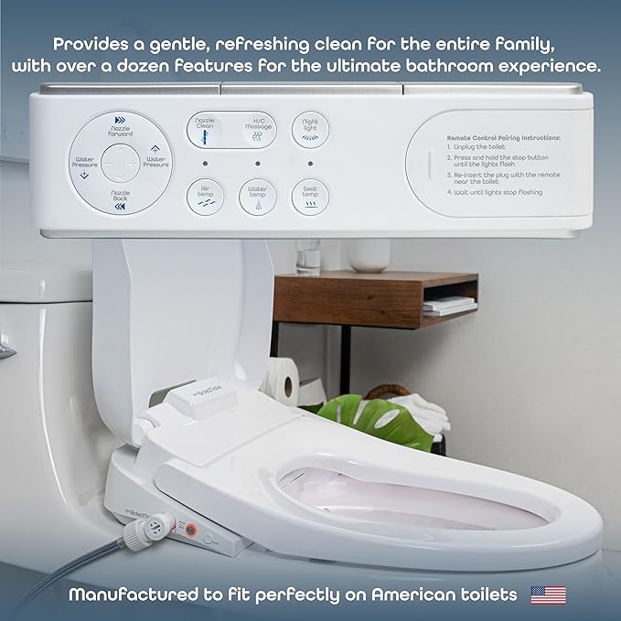 BidetMate 3500 Series Electric Bidet with Dryer, Heated Smart Toilet Seat with Automatic Opening and Closing Lid & Seat, Unlimited Heated Water, Remote, Warm Air Dryer, and Self-Cleaning - Elongated