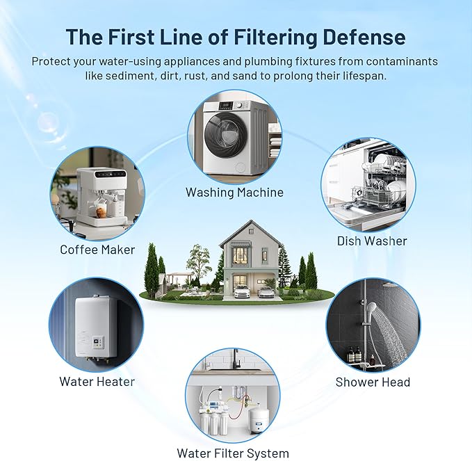 Whole House Water Filter Cartridge Replacement for Well Water, 20 Micron Water Filter 10" x 2.5" Pleated Sediment Water Filter Compatible with R50, WFPFC3002, W50PE, WB-50W, WHKF-WHPL - 6 Pack