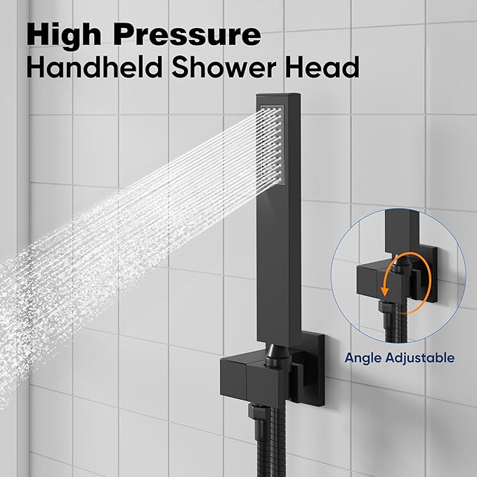 ESNBIA Shower System Black, All Metal Ceiling Shower Faucet Set with Pressure Balance Valve Kit,10" Rain Heads with Handheld Spray Combo, Matte Black