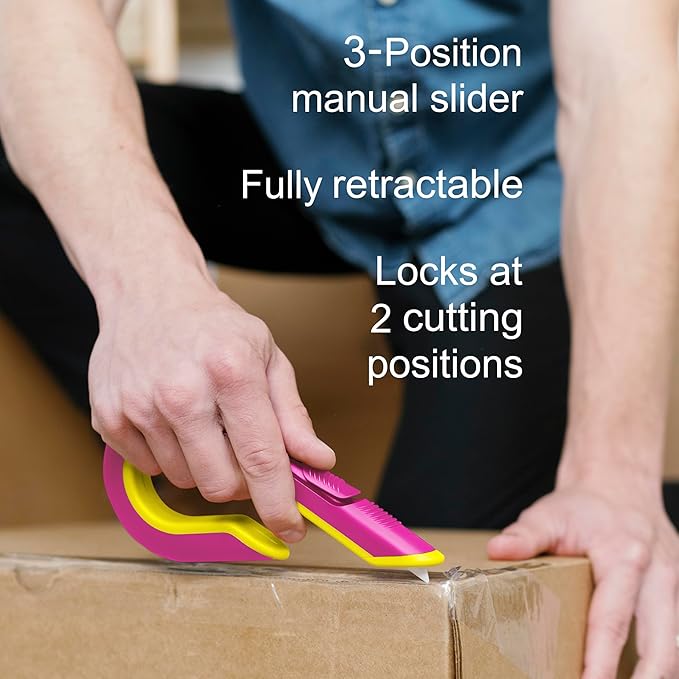 Slice Box Cutter | Manual Retracting | Heavy Duty Utility Knife | Safe Ceramic Blade Lasting 11x Longer than Metal | 1 Pack | Fuchsia