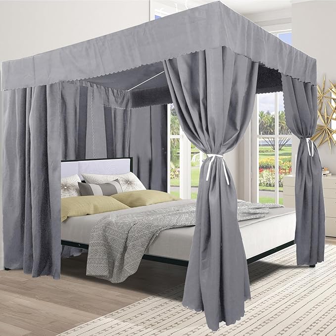 Grey Canopy Bed Curtains - 4 Corner Post Bed Curtains Canopy Queen Bed Canopy Curtains for Adults Girls Bedroom Decoration(Grey, Queen)