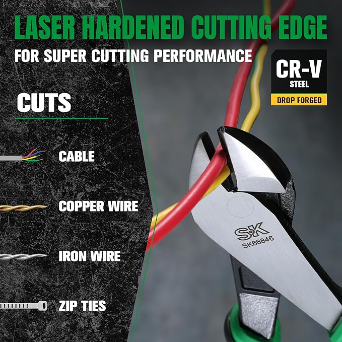 SK 8-Inch Diagonal Pliers, Premium CR-V Steel Construction, Ergonomic Anti-slip Handle for Comfortable Grip