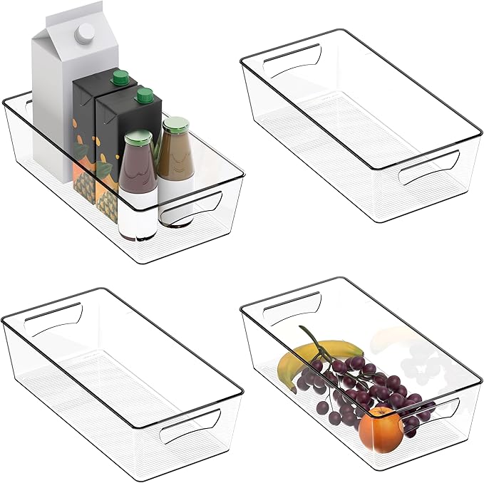 Simple Houseware 4 Pcs Pantry Clear Bin Storage Organizer, 14" x 7" x 3.75"