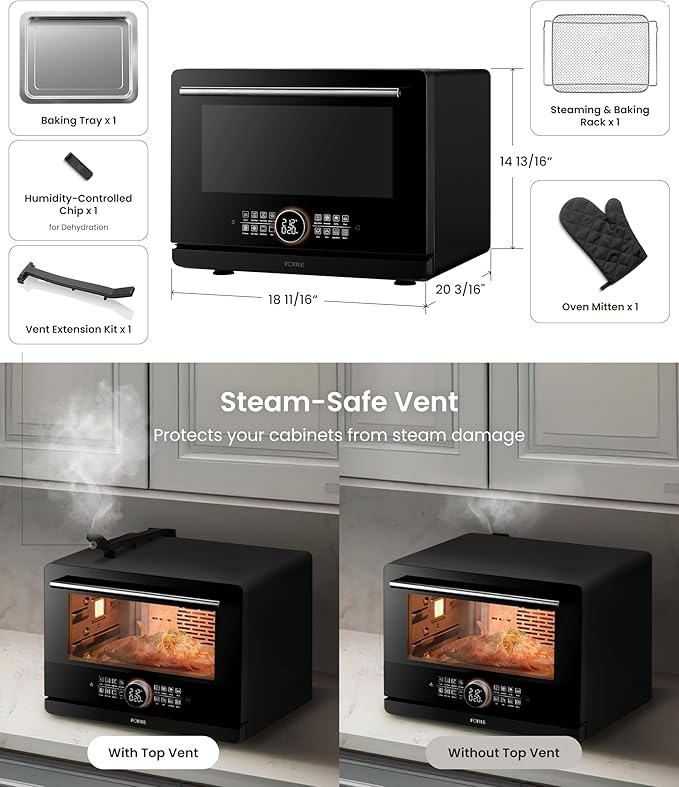 FOTILE HYZK32-E3-B ChefCubii 1.1 cu. ft. 4-in-1 Combi-Steam Oven with Steam-Bake, Air Fry, Convection, Dehydrator Functions, and 50 Preset Menus, Black