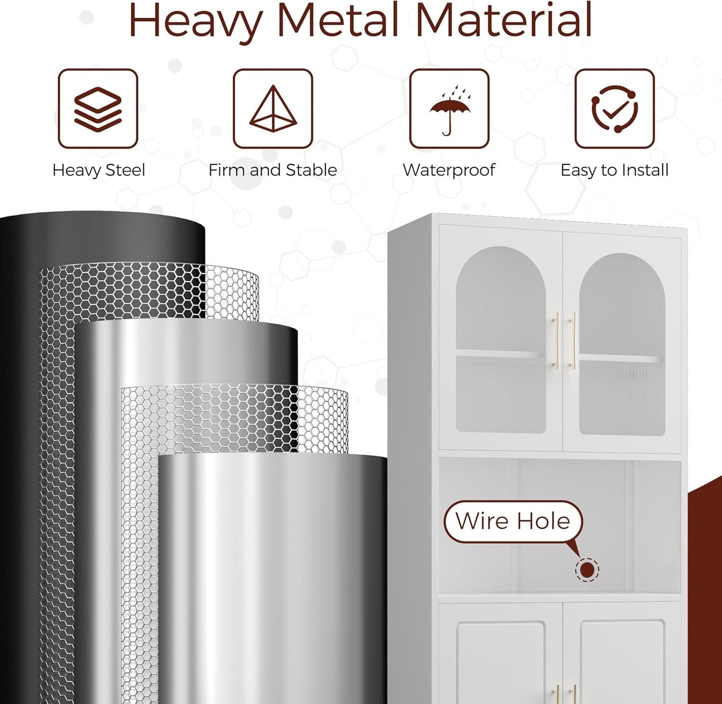 75" Tall Kitchen Pantry Cabinet, Metal Storage Cabinets with Acrylic Doors and Adjustable Shelves, Hutch Cabinet with Storage, White Microwave Stand Cabinets for Dining Living Room