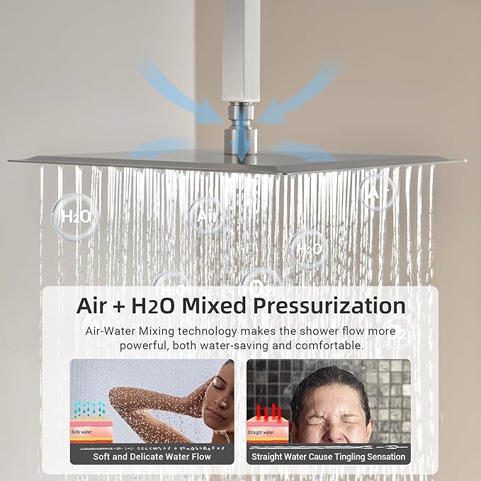 Dasan Brushed Nickel Dual Shower Heads System with Ceiling 12-Inch Rainfall Shower & Wall Mount 6-Inch High Pressure Shower Head, Full Body Dual Shower Head Set