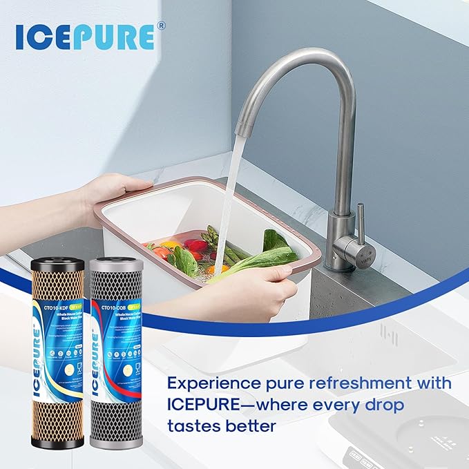 ICEPURE 2.5" x 10" Whole House Water Filter Combo Kit, KDF Filter Cartridge and Upgraded Coconut Shell Activated Carbon Lead Remove Filter Replacement for 10 Inch Water Filter System, 2 PACK